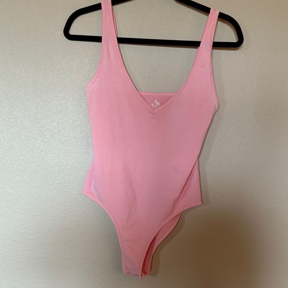 Intimately Free People  Light Pink V Neck Bodysuit High Cut Leg Snap Button